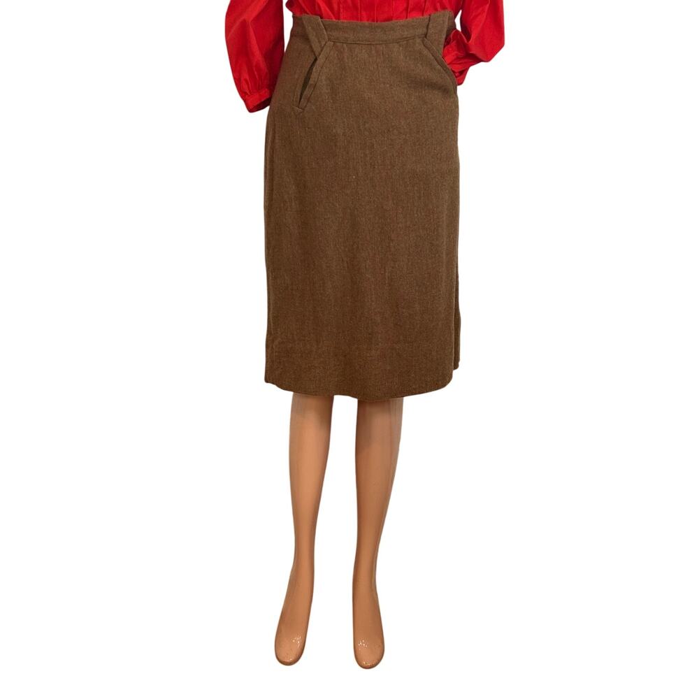 VTG 40s Brown Tweed Pencil Skirt Petite XS Dark Academia Preppy Pockets